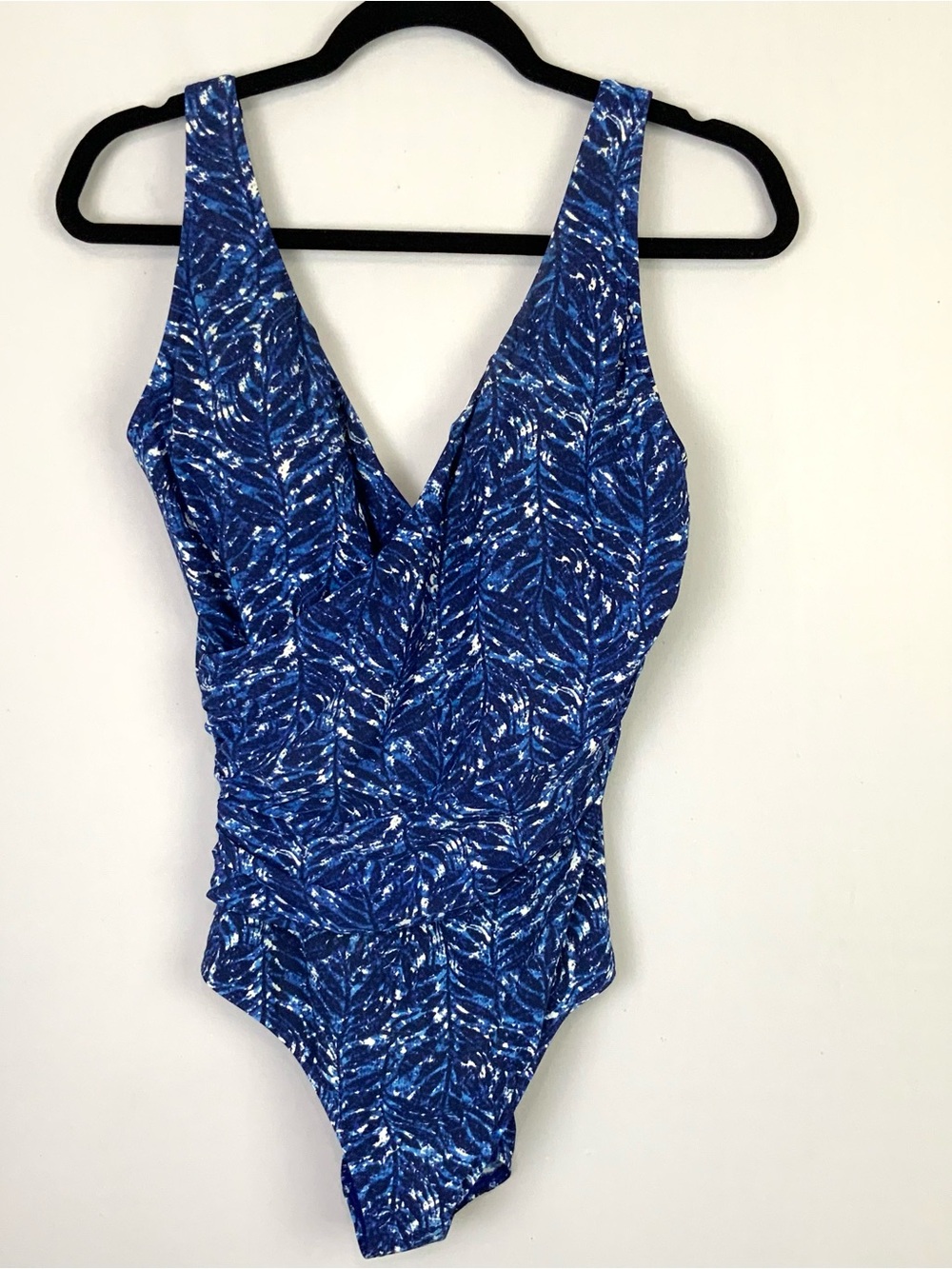 LL Bean Sz 10 Blue Shaping Swimsuit Tanksuit One Piece UPF 50+ Faux Wrap #501690